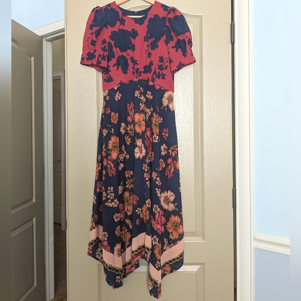Vince Camuto Handkerchief Hem Floral Midi Dress - Picture 2 of 16